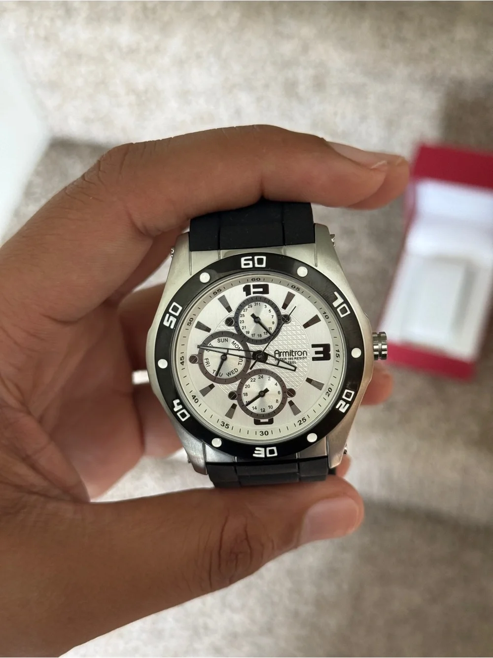 Armitron Silver and Black Sport Chronograph Watch Mens